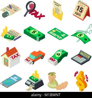 Taxes accounting money icons set, isometric style Stock Vector