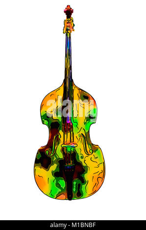 Poster cartoon illustration image of a funny, color green, yellow, red contrabass, contrabass, double bass on a white background Stock Photo