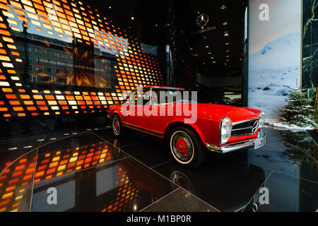 BERLIN - DECEMBER 21, 2017: Showroom. Sports car Mercedes-Benz 280SL Concours Edition (W113), 1968. Stock Photo