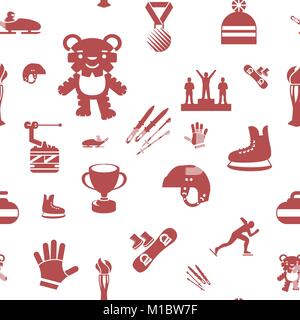 Digital vector winter games objects color simple flat icon set collection, isolated, seamless pattern Stock Vector