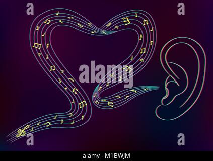 The ear listens to your favorite music Stock Vector