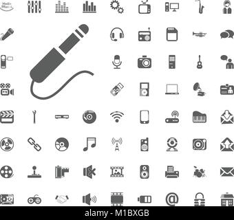 AUX cable icon. Media, Music and Communication vector illustration icon set. Set of universal icons. Set of 64 icons. Stock Vector