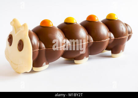 Marks & Spencer Colin the Caterpillar chocolate isolated on white background - hollow milk & white chocolate caterpillar Stock Photo