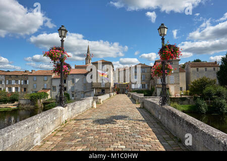 The bridge across the Vienne river in Confolens in Charente Limousine South West France. Stock Photo