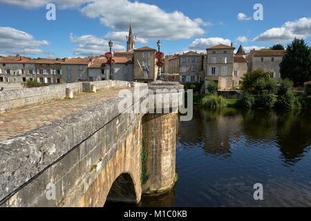 The bridge across the Vienne river in Confolens in Charente Limousine South West France. Stock Photo