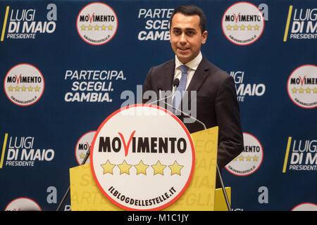 Rome, Italy. 29th Jan, 2018. Five Stars Movement (M5S) leader and Prime Minister candidate Luigi Di Maio presents movement's parliamentary candidates for the upcoming March general elections in Rome, Italy on January 29, 2018. Credit: Giuseppe Ciccia/Pacific Press/Alamy Live News Stock Photo