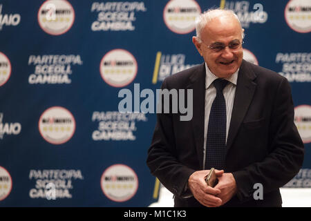 Rome, Italy. 29th Jan, 2018. Elio Lannutti, Italian journalist and M5S candidate, is seen during the presentation of the movement's parliamentary candidates for the upcoming March general elections in Rome, Italy on January 29, 2018. Credit: Giuseppe Ciccia/Pacific Press/Alamy Live News Stock Photo