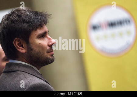 Rome, Italy. 29th Jan, 2018. Alessandro Di Battista, Five Stars Movement (M5S) deputy, attends the presentation of the movement's parliamentary candidates for the upcoming March general elections in Rome, Italy on January 29, 2018. Credit: Giuseppe Ciccia/Pacific Press/Alamy Live News Stock Photo
