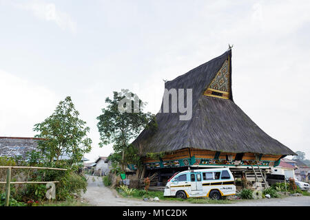 Traditional ethnic house in a village near Berastagi, Sumatra, Indonesia Stock Photo