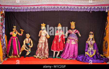 Rajasthani puppet dolls at Nahargarh Fort Jaipur. Puppet show in Rajasthan is a popular tourist attraction. Stock Photo