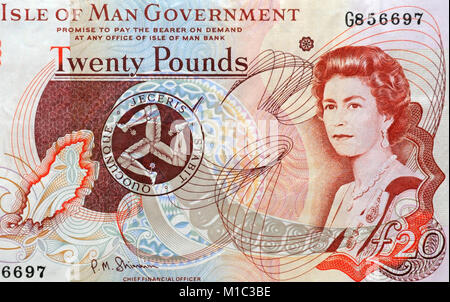 Isle of Man Twenty 20 Pounds Bank Note Stock Photo