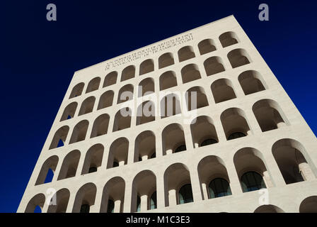 Palazzo della Civiltà Italiana (or Square Coliseum) built for the 1942 Universal Exposition and now the symbol of the modern Eur District in Rome Stock Photo