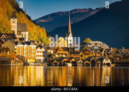 Hallstatt is a small village in the district of Gmunden, in the Austrian state of Upper Austria. Stock Photo