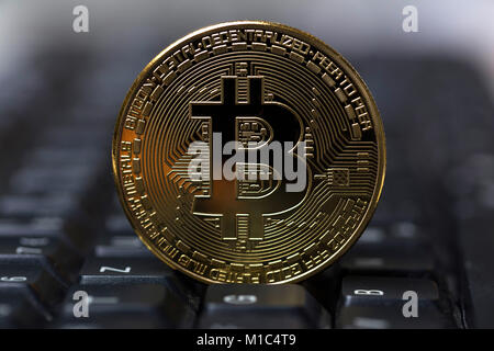 bitcoin on an keyboard Stock Photo