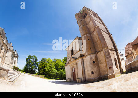 Fish-eye picture of Saint-Christophe church in Champlitte, France Stock Photo