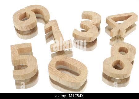 White background with various numbers of wood Stock Photo