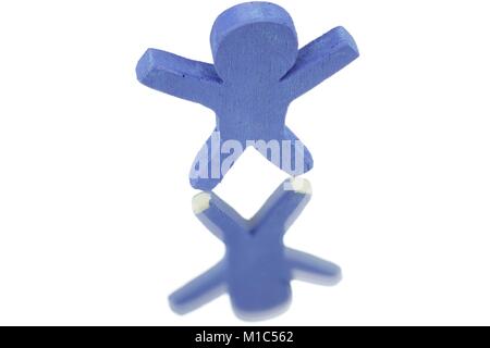 Little blue male in front of white background and reflection Stock Photo