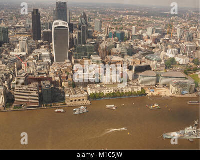 A view from the top viewing floor of The Shard, London, looking across the River Thames to the City of London Stock Photo