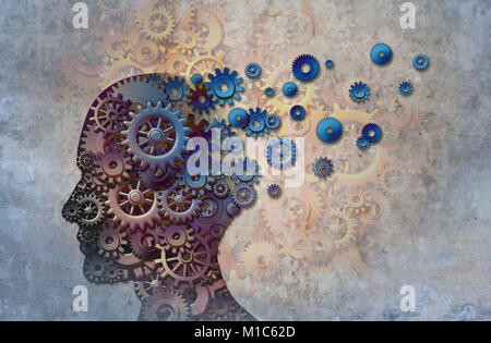 alzheimers memory loss due to Dementia and brain disease with the abstract medical icon of a human head and neurology research as a 3D illustration Stock Photo