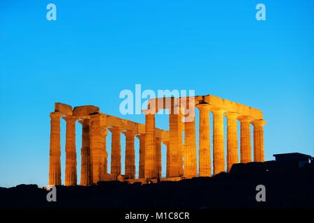 Temple of Poseidon at dusk near Athens, Greece. Stock Photo