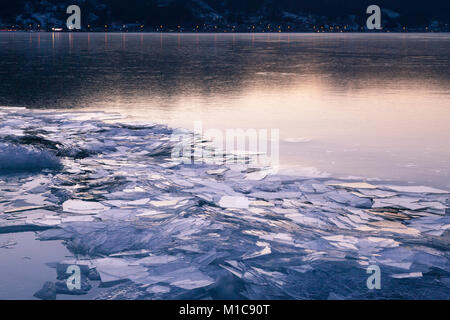 Frozen lake Suwa, Nagano Prefecture, Japan Stock Photo