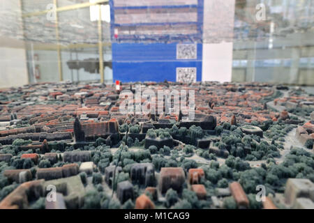 Nuremberg, Germany. 29th Jan, 2018. A 3D printed city model of Nuremberg is part of the exhibition 'Analog bis Digital. Der Freistaat in Karten' at the Homeland Ministry in Nuremberg, Germany, 29 January 2018. The exhibition will trace the beginnings of Bavaria through cartography. Interested guests can visit it until the 16th of February 2018. Credit: Daniel Karmann/dpa/Alamy Live News Stock Photo