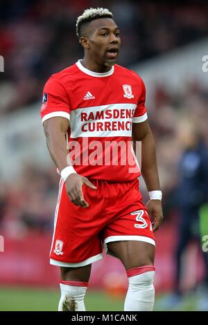 ADAMA TRAORE MIDDLESBROUGH FC MIDDLESBROUGH FC V BRIGHTON FC RIVERSIDE STADIUM, MIDDLESBROUGH, ENGLAND 27 January 2018 GBB6247 STRICTLY EDITORIAL USE ONLY. If The Player/Players Depicted In This Image Is/Are Playing For An English Club Or The England National Team. Then This Image May Only Be Used For Editorial Purposes. No Commercial Use. The Following Usages Are Also Restricted EVEN IF IN AN EDITORIAL CONTEXT: Use in conjuction with, or part of, any unauthorized audio, video, data, fixture lists, club/league logos, Betting, Games or any 'live' services. Also Restricted Stock Photo