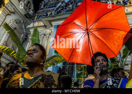 KUALA LUMPUR, MALAYSIA - JANUARY 29: A Hindu devotee attend to prayer during Thaipusam festivals in Kuala Lumpur on January 29, 2018. Malaysian Hindu participate in the annual Hindu thanksgiving festival in which devotees subject themselves to painful rituals in a demonstration of faith and penance held in honour of Lord Murugan, Hindu in Malaysia celebrated Thaipusam begin on Jan 28 until 31 this year. Credit: Samsul Said/AFLO/Alamy Live News Stock Photo