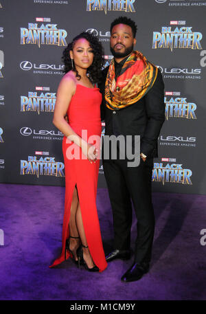 Los Angeles, California, USA. 29th January, 2018. (L-R) Zinzi Evans and director Ryan Coogler attend the World Premiere of Marvel Studios' 'Black Panther' at Dolby Theatre on January 29, 2018 in Los Angeles, California. Photo by Barry King/Alamy Live News Stock Photo