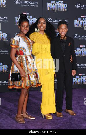 Los Angeles, CA, USA. 29th Jan, 2018. Bronwyn Vance, Angela Bassett, Slater Vance at arrivals for Marvel Studios BLACK PANTHER Premiere, The Dolby Theatre at Hollywood and Highland Center, Los Angeles, CA January 29, 2018. Credit: Elizabeth Goodenough/Everett Collection/Alamy Live News Stock Photo