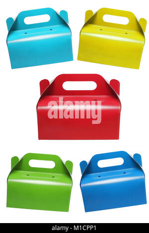 Colourful Takeaway Cake Boxes on White Backgound Stock Photo