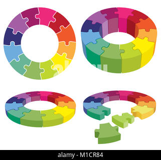 Colorful jigsaw puzzle in a ring as a corporate organizational structure. Stock Photo