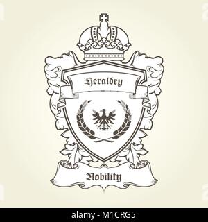 Coat of arms template with heraldic eagle, shield, crown and banner Stock Vector