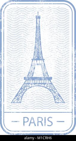 Stamp with symbol of Paris - Eiffel Tower, France travel Stock Vector