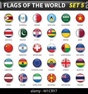 All flags of the world set 5 . Circle and convex design . Stock Vector
