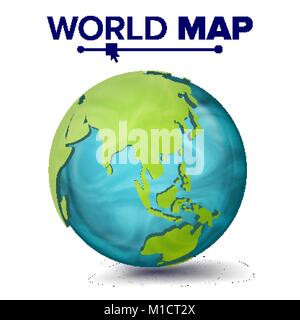 World Map Vector. 3d Planet Sphere. Earth With Continents. Asia, Australia, Oceania, Africa. Isolated Illustration Stock Vector