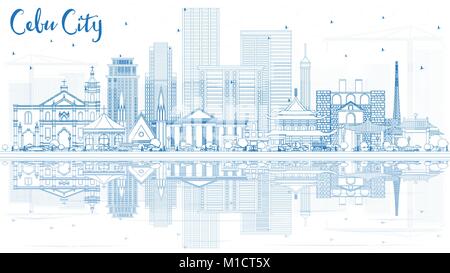 Outline Cebu City Philippines Skyline with Blue Buildings and Reflections. Vector Illustration. Business Travel and Tourism Illustration Stock Vector