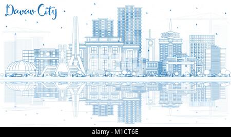 Outline Davao City Philippines Skyline with Blue Buildings and Reflections. Vector Illustration. Business Travel and Tourism Illustration Stock Vector