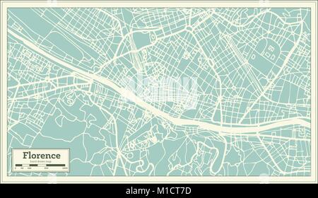 Florence Italy City Map in Black and White Color in Retro Style ...