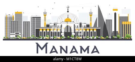 Manama Bahrain City Skyline with Gray Buildings Isolated on White Background. Vector Illustration. Business Travel and Tourism Concept Stock Vector