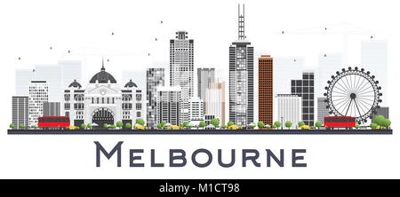 Melbourne Australia City Skyline with Gray Buildings Isolated on White Background. Vector Illustration. Business Travel and Tourism Concept Stock Vector