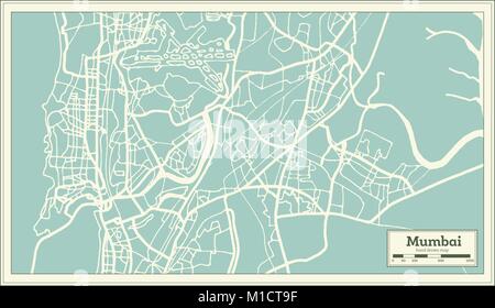 Mumbai India City Map in Retro Style. Outline Map. Vector Illustration. Stock Vector