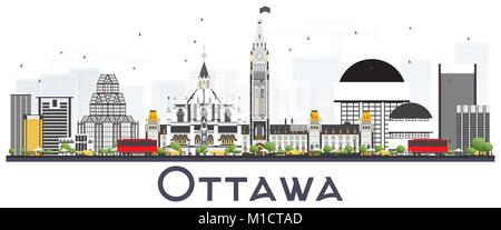Ottawa Canada City Skyline with Gray Buildings Isolated on White Background. Vector Illustration. Business Travel and Tourism Concept Stock Vector