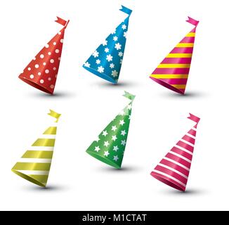 Party Hat Isolated Set on White Background. Vector Illustration. Stock Vector