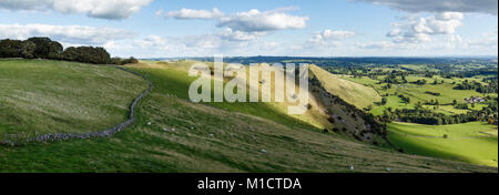 Panoramic view looking from Bunster Hill towards Thorpe Cloud and Dovedale, Peak District National Park, Staffordshire Stock Photo