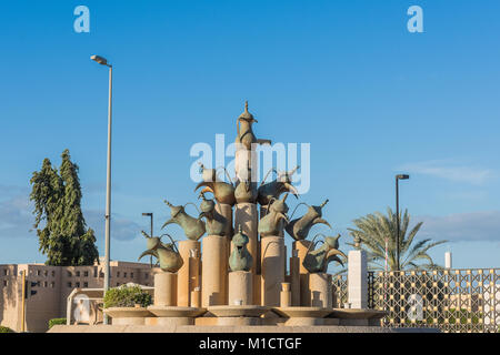 Water/coffee urns as centerpiece of a traffic roundabout in Jeddah, Saudi Arabia. Stock Photo