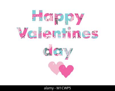 Valentine's day holiday greeting card with love hearts and abstract patterned lettering. Romantic date card background. Stock Vector