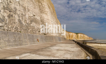 Chalk cliffs and coastline at Friars Bay in Peacehaven, near Brighton, East Sussex, England, UK Stock Photo