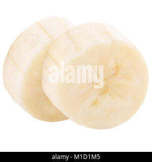 Isolated banana. Two freshly sliced bananas isolated on white background with clipping path Stock Photo
