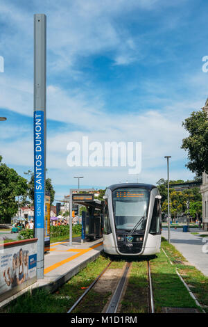 Municipality of Rio de Janeiro introduced VLTs vehicle light rail in 2016, which runs in the downtown district Stock Photo
